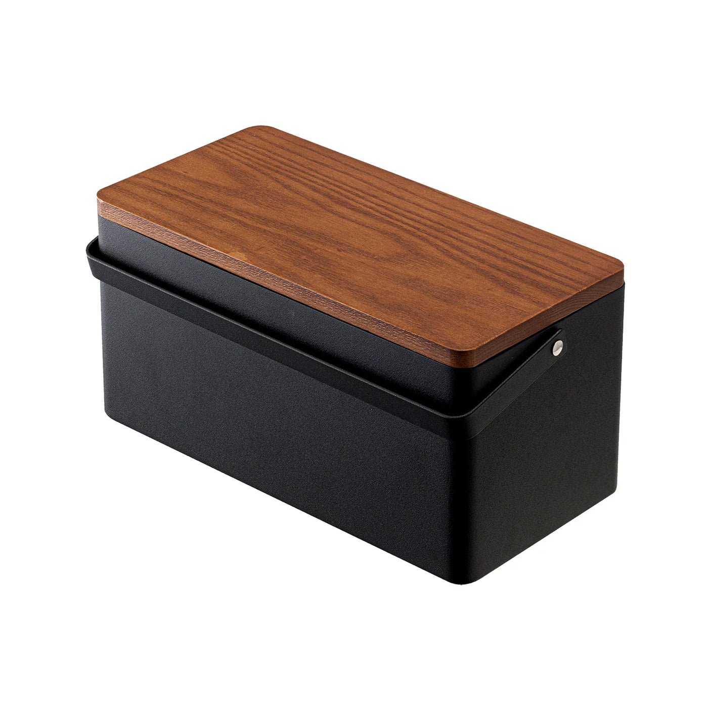 Sort syboks med teksturert overflate og lokk i massivt tre