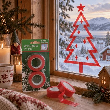 klassisk röd och vit jultejp till fönster
