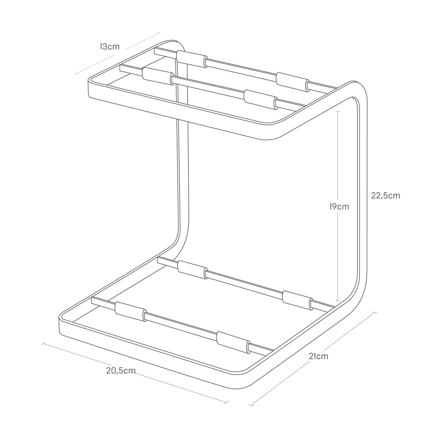 Plassbesparende gryteholder i svart metall med to nivåer
