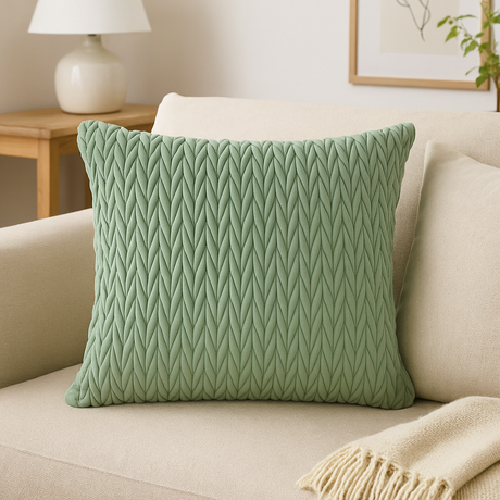 Grønt putetrekk i flettet velur – perfekt til sofa og pyntepute 45x45 cm