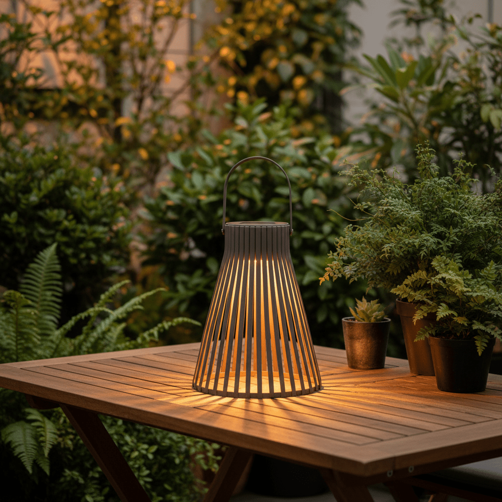 Brun solarlykt i metall 20 x 24 cm til terrasse og hage