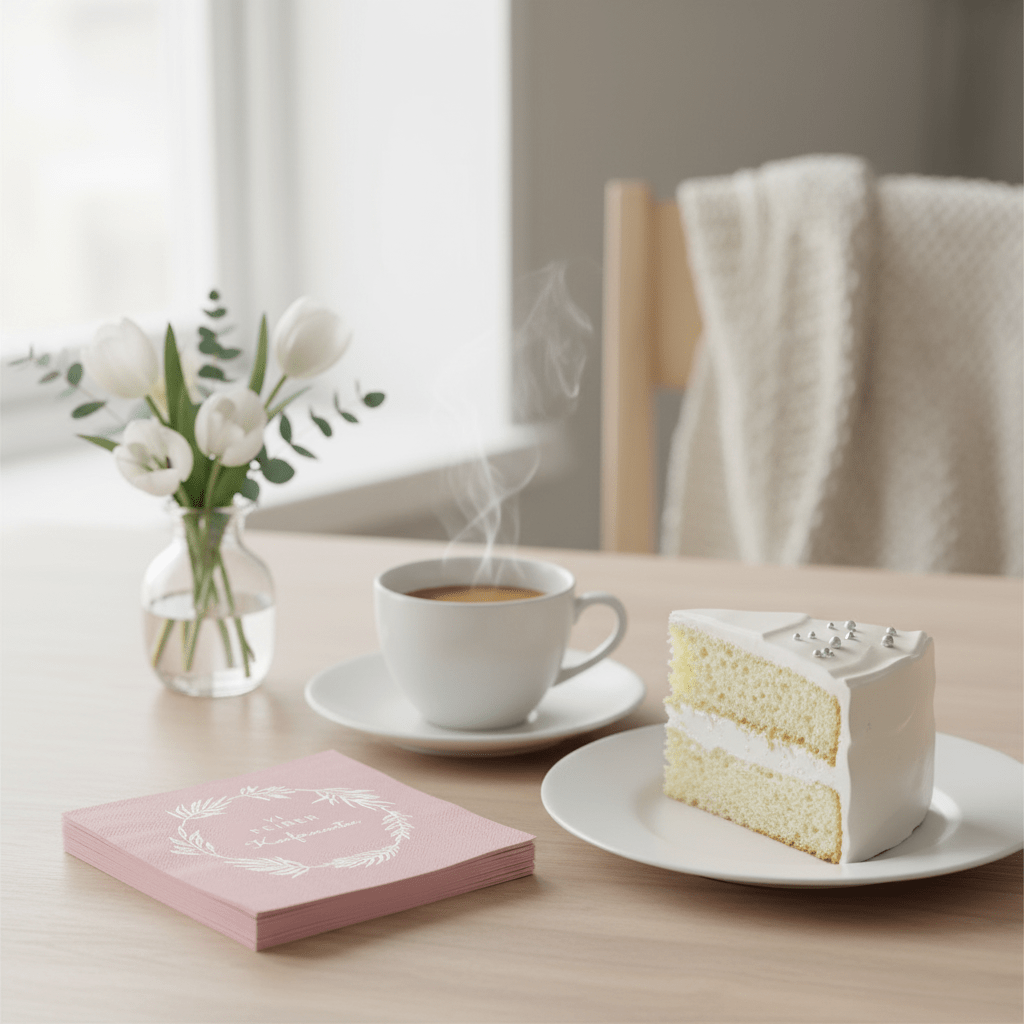Servietter til konfirmasjon med dekorativ hvit krans