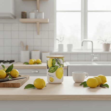 Sitronkrukke i keramikk til kaffe, te, sukker og småvarer