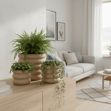 Blomsterpotte lys brun galvanisert jern sett med 3 - Lindas Dekor Blomsterpotter