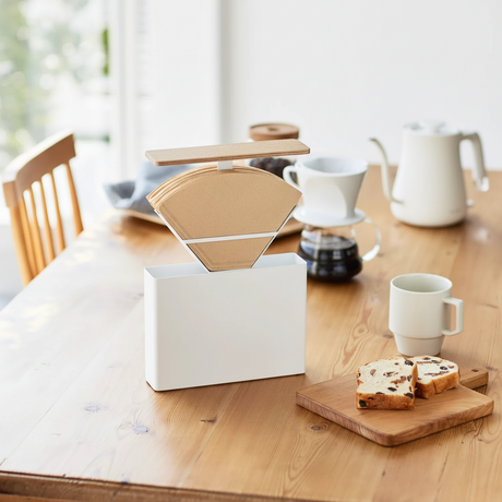 Oppbevaring til kaffefilter med to rom og lokk i tre