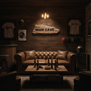 Skilt naturfarget MAN CAVE 51,5 x 17 cm - Lindas Dekor Skilt