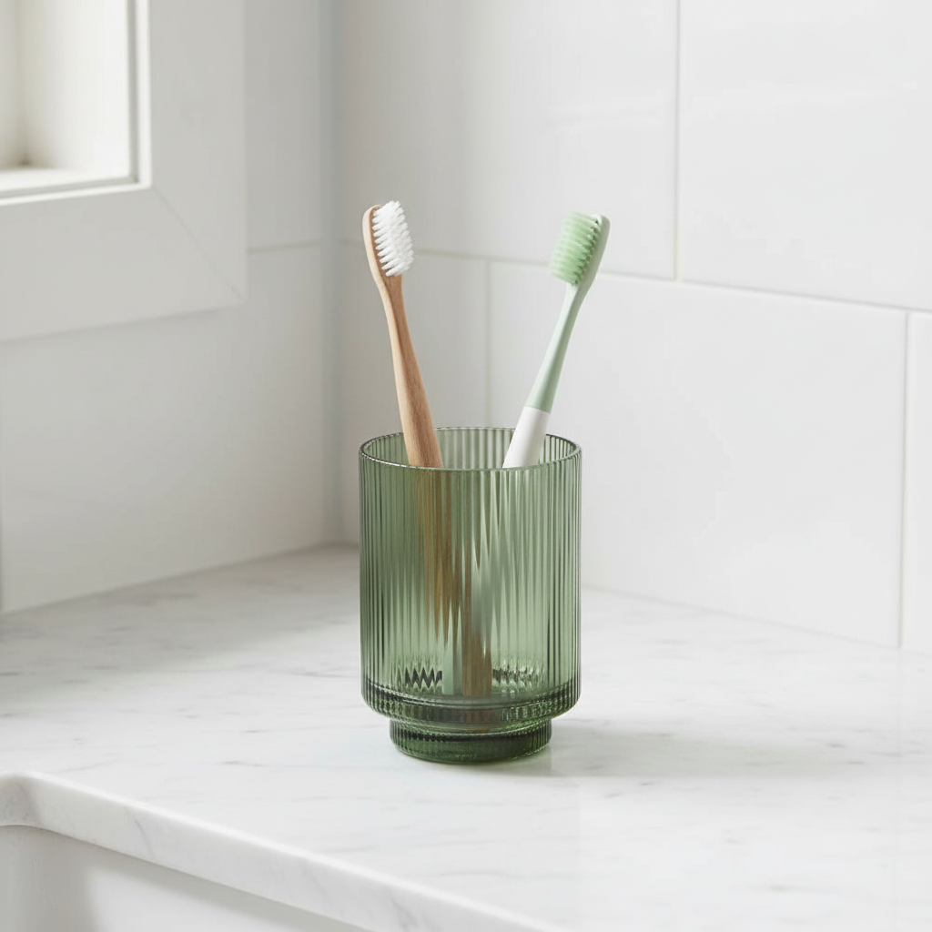 Närbild av vertikala riller i grönt glas