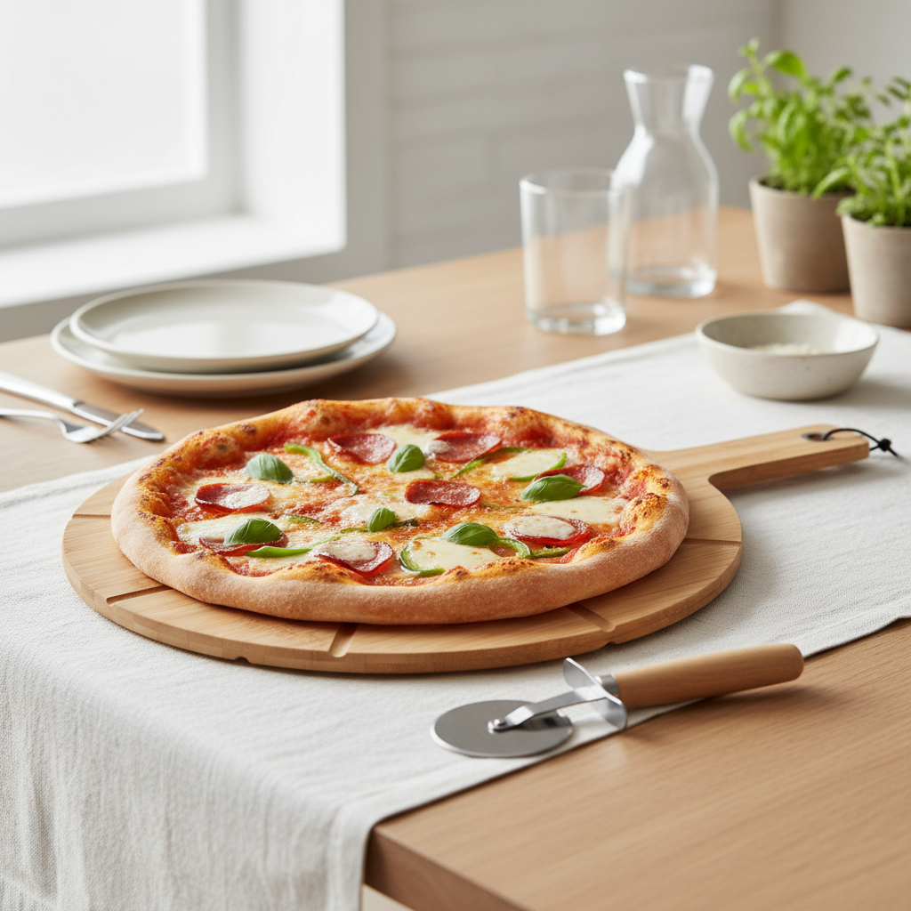 Pizzabrett i bambus med pizzakutter 37 cm