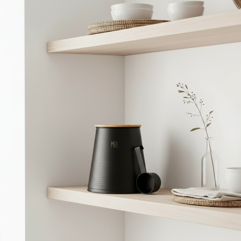 Boks mel sort metall 17,5 cm