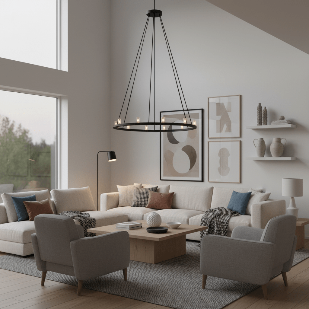 Taklampe rund 90 cm metall sort - Lindas Dekor