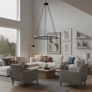 Taklampe rund 90 cm metall sort - Lindas Dekor
