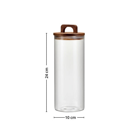 Målbilde av glasskrukke med trelokk på 1650 ml og høy smal form. - Lindas dekor