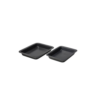 Långpannsset funktion, två mörkgrå långpanner med non-stick-belägg i två storlekar