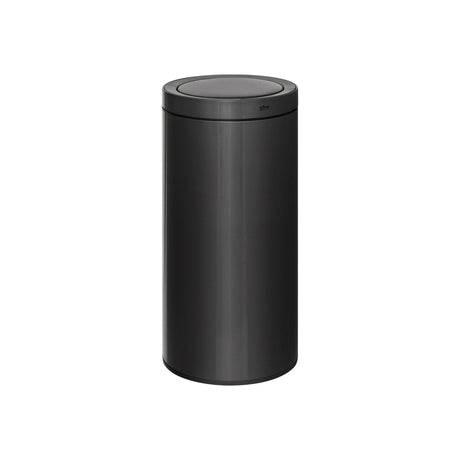 Sort sensorbøtte i rustfrit stål med automatisk lok, kapacitet 40 liter.