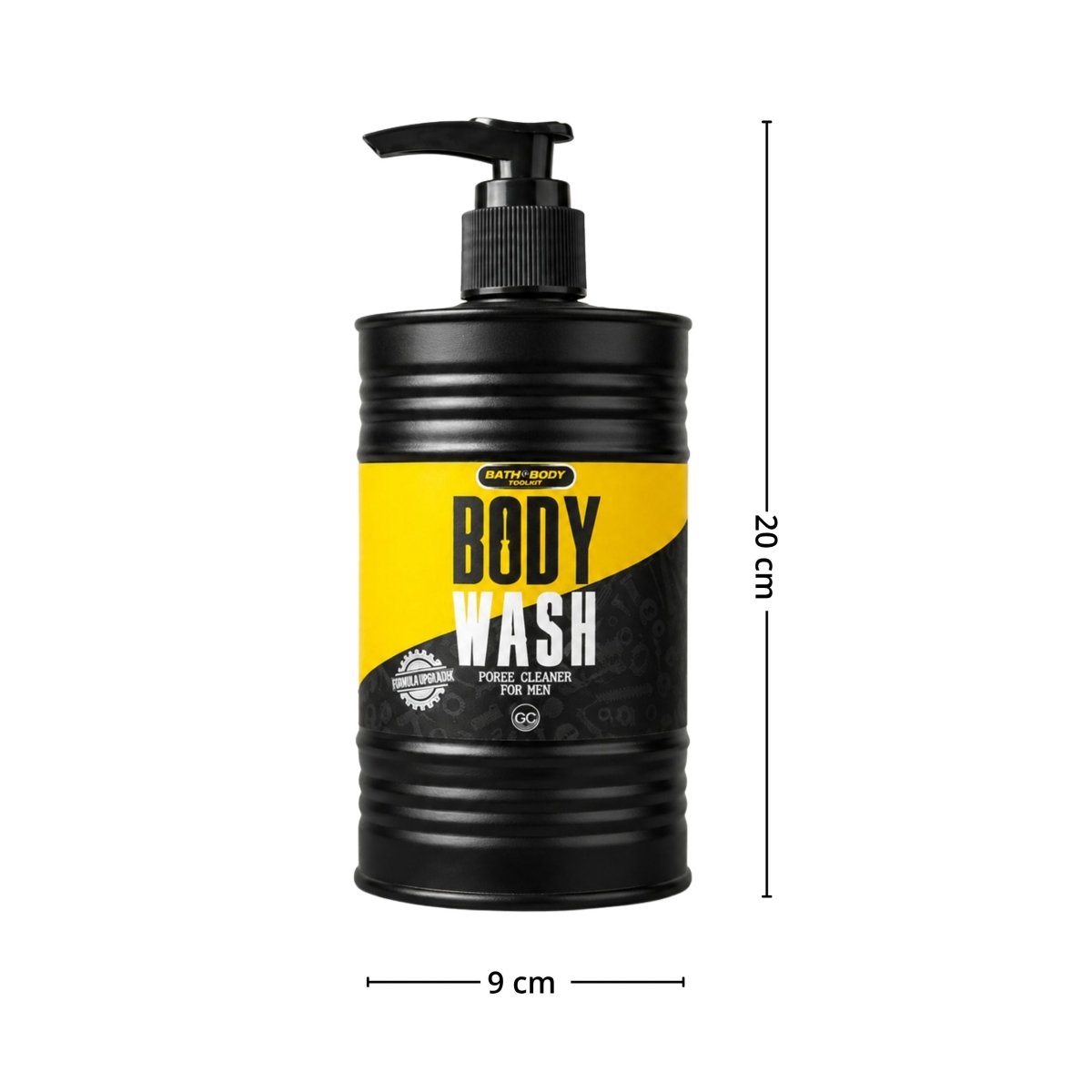 Sort dusjsåpe med pumpe og gult Body Wash-design, 400 ml