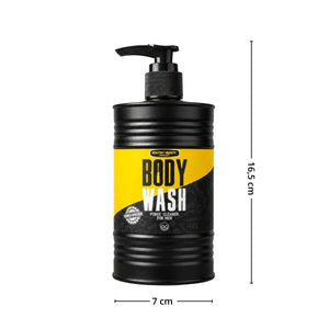 Svart dusjsåpe med pump och gul Body Wash-design, 400 ml