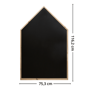 Husformet krittavle for barn med mål 75,3 x 116,2 cm og ramme i naturtre.