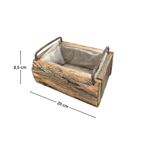 Liten rektangulær trekasse 20 x 15 x 8,5 cm til planter og dekor