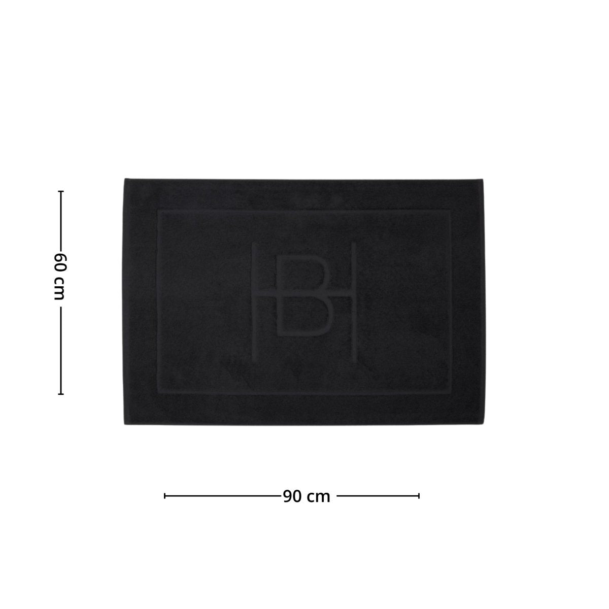 Målbilde av Clifton baderomsmatte i sort som viser formatet 60 x 90 cm og den enkle, rektangulære utformingen.