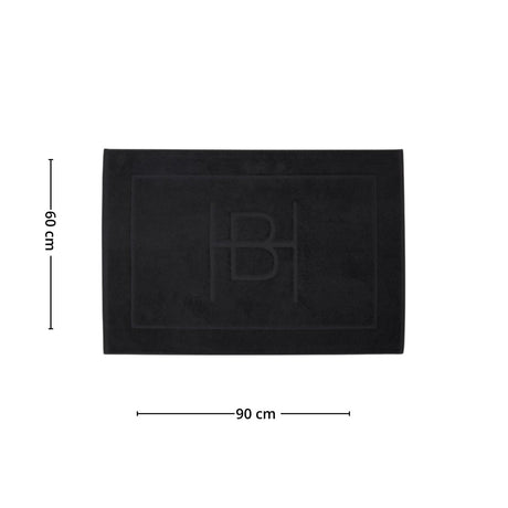 Målbilde av Clifton baderomsmatte i sort som viser formatet 60 x 90 cm og den enkle, rektangulære utformingen.