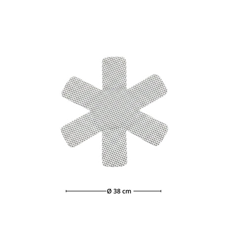 Grå pannebeskytter i polyester med stjerneform og målangivelse Ø 38 cm. - Linds dekor 