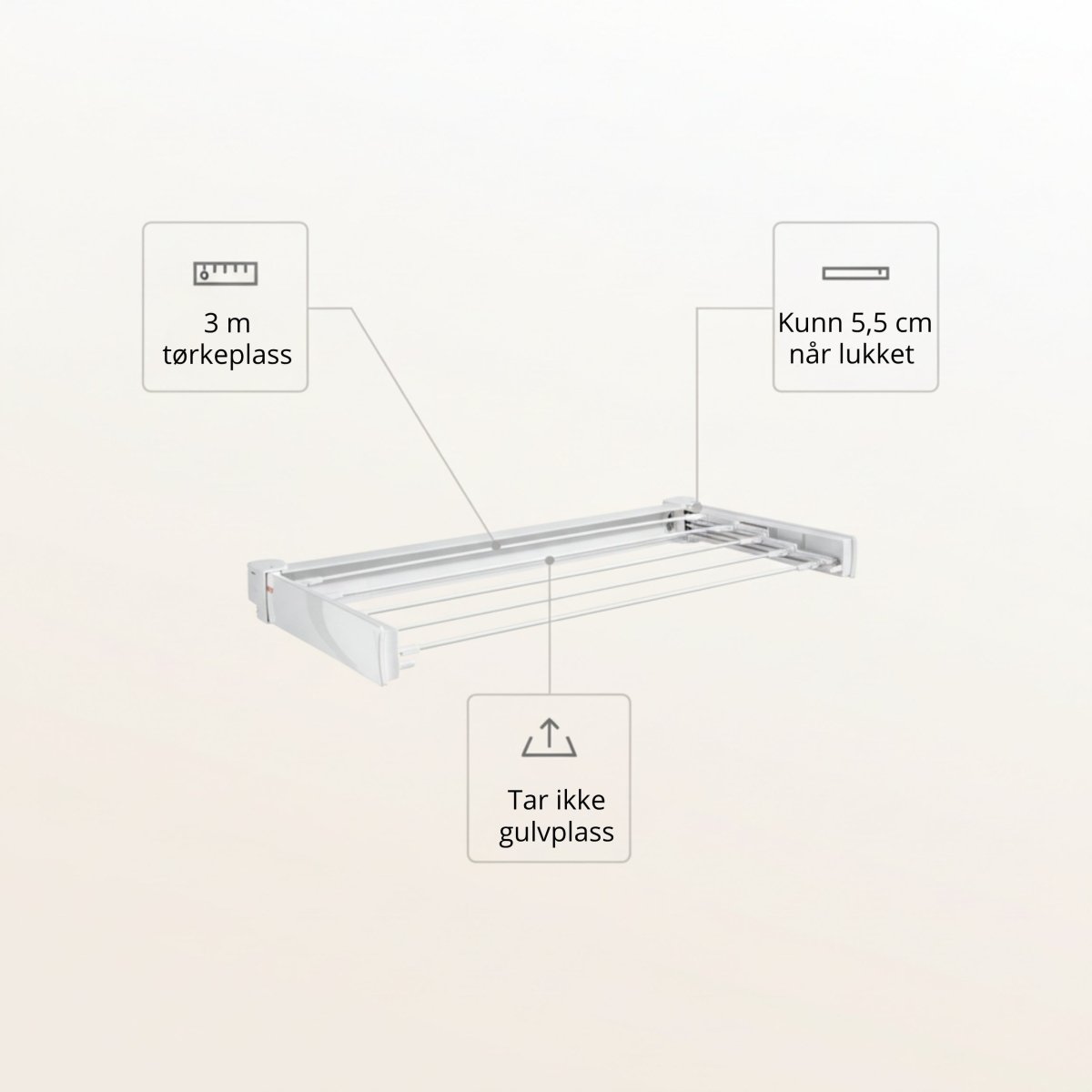 Veggmontert tørkestativ Hvit 72 cm - Lindas Dekor