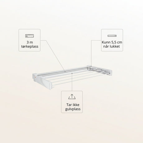 Veggmontert tørkestativ Hvit 72 cm - Lindas Dekor