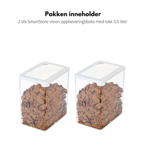 Sett med to transparente oppbevaringsbokser på 3,5 liter til mel, frokostblanding, pasta og ris