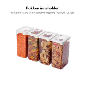Fire transparente oppbevaringsbokser med hvitt lokk fra SmartStore
