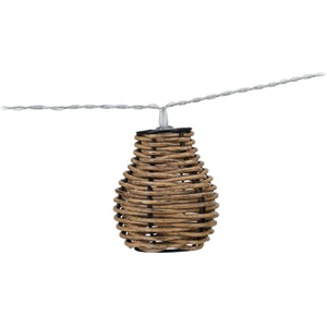 Lyslenke med 10 naturflettede LED lykter til terrasse og hage