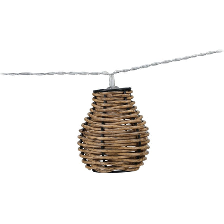 Lyslenke med 10 naturflettede LED lykter til terrasse og hage