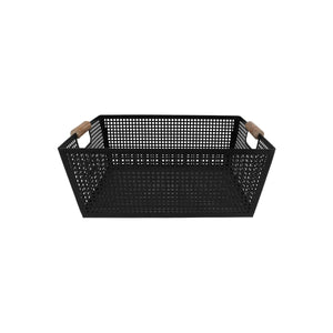 Oppbevaringskurv med håndtak i sort metall og tre 38 x 26 x 14 cm - Lindas Dekor Oppbevaringskurv
