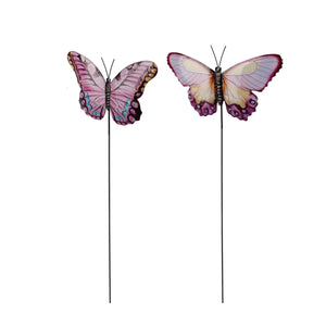 Blomsterpinner med sommerfugl i rosa og lilla 2 pk
