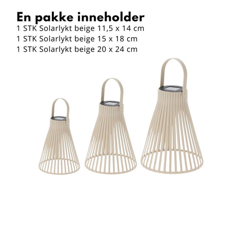 Sett med tre solcellelykter med LED lys til terrasse
