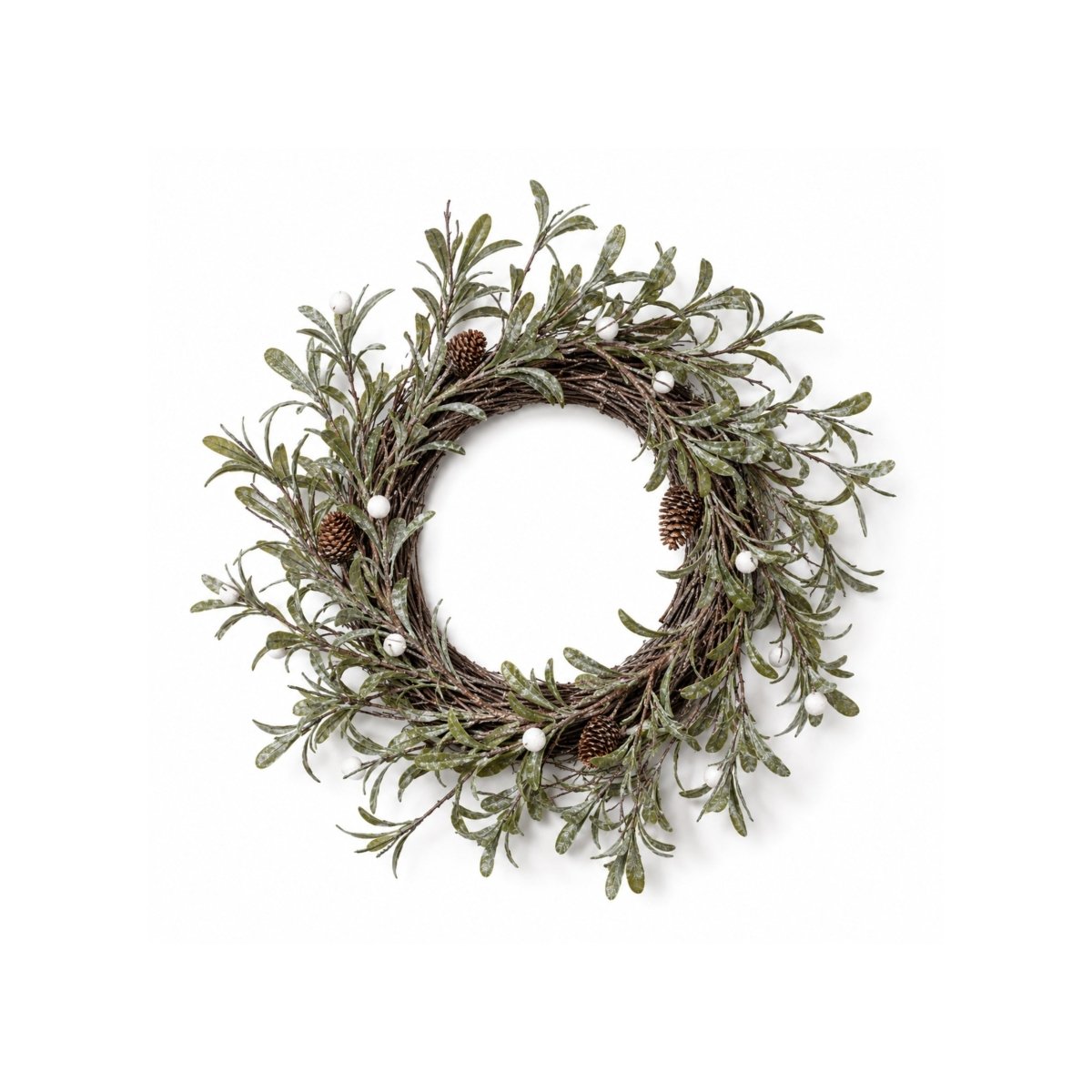 Krans med gröna blad och vita bär 45 cm - Lindas Dekor Krans