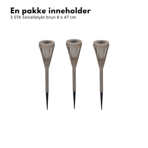 3-pk Solcellelykt brun 8 x 47 cm
