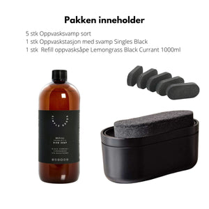 Refill oppvasksåpe 1000 ml med lemongrass og black currant på kjøkken