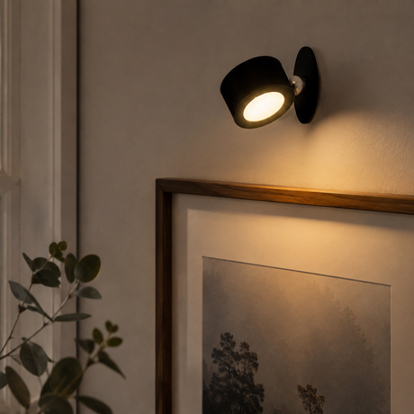 Oppladbar LED-vegglampe sort med touch-dimming 9,2 cm
