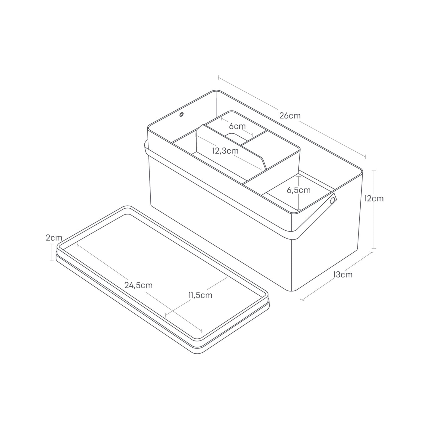 Svart oppbevaringsboks til hobbyartikler med trelokk og håndtak