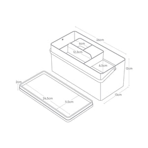 Svart oppbevaringsboks til hobbyartikler med trelokk og håndtak