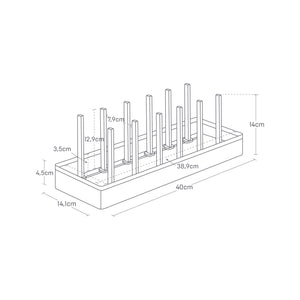 Svart stativ til gryter og lokk med fleksibel inndeling
