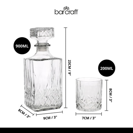 Karaffelsett i slipt glass med fire whiskyglass - Lindas Dekor Drikkesett
