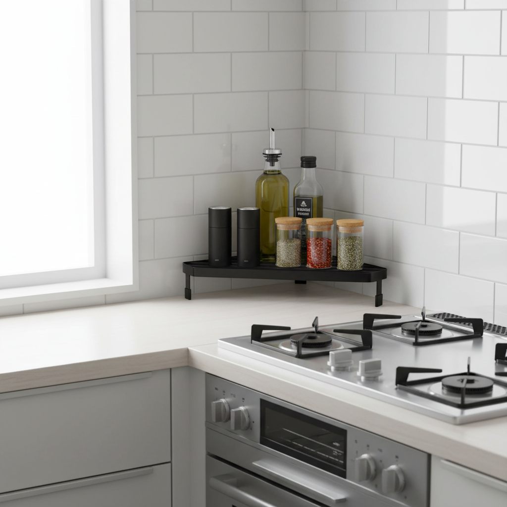 Svart stativ for midlertidig plassering av gryter ved komfyr