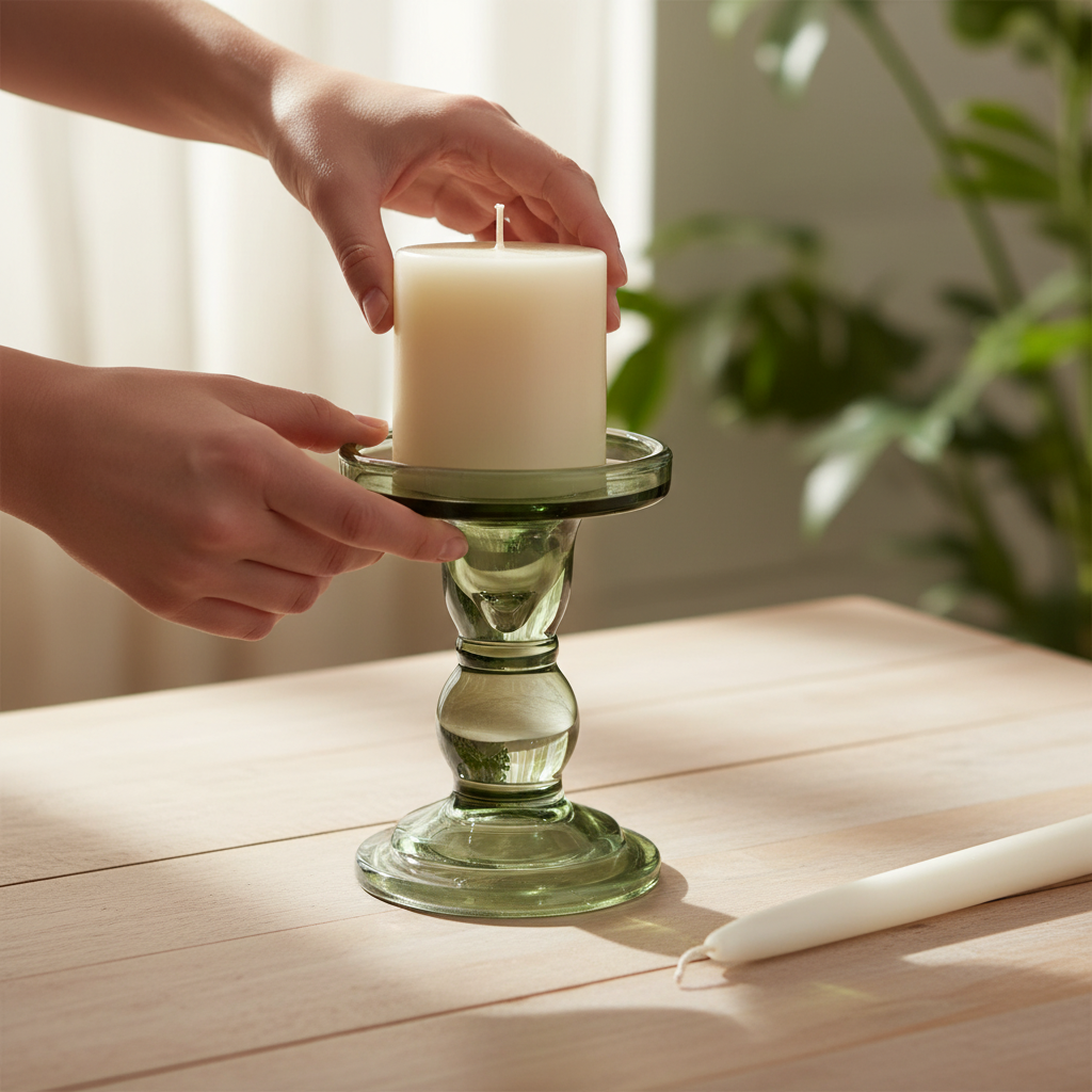 Lysestake grønn kubbelys 8,5x11 cm produktbilde
