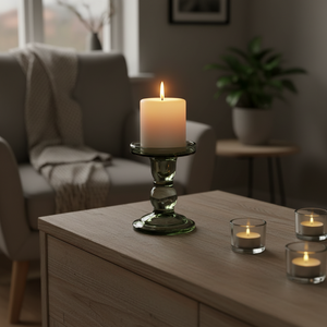 Lysestake grønn nærbilde materiale finish detaljer
