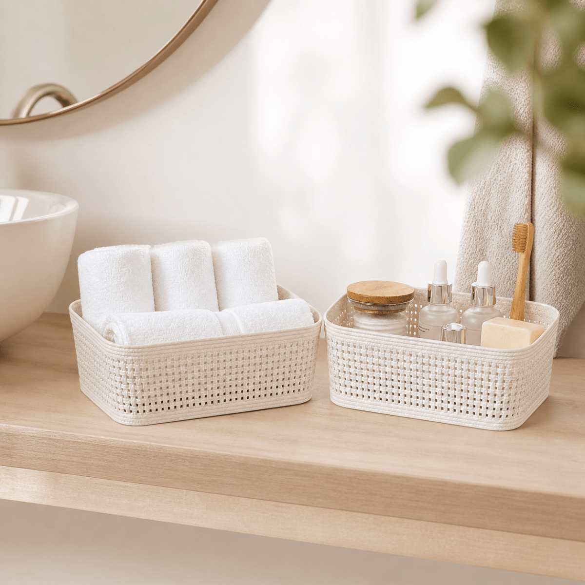 2 - pk Oppbevaringskurv sandfarget 19 x 13,5 x 6 cm - Lindas Dekor Kurv