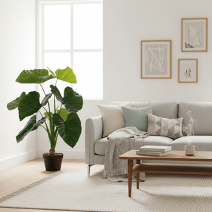 Taro kunstig plante grønn med store blader og potte 90 cm - Lindas Dekor Kunstige planter