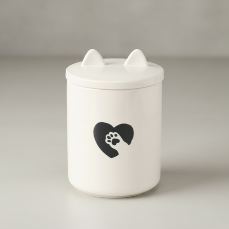 Oppbevaringskrukke kattegodis komplett produktbilde alle vinkler
