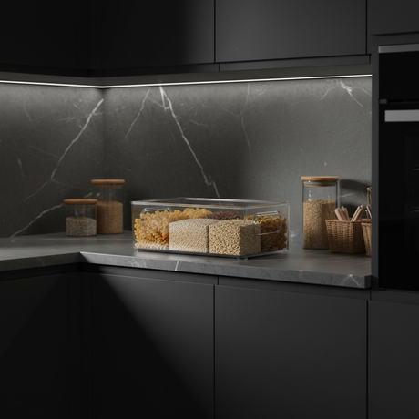 Klar oppbevaringsboks til kjøkken – organiser matvarer og småutstyr