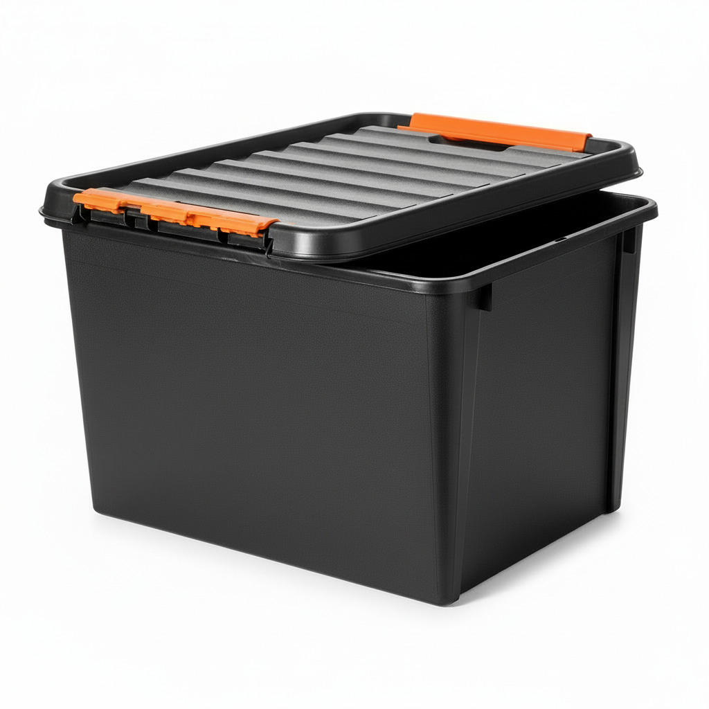 SmartStore oppbevaringsboks med lokk delvis åpnet